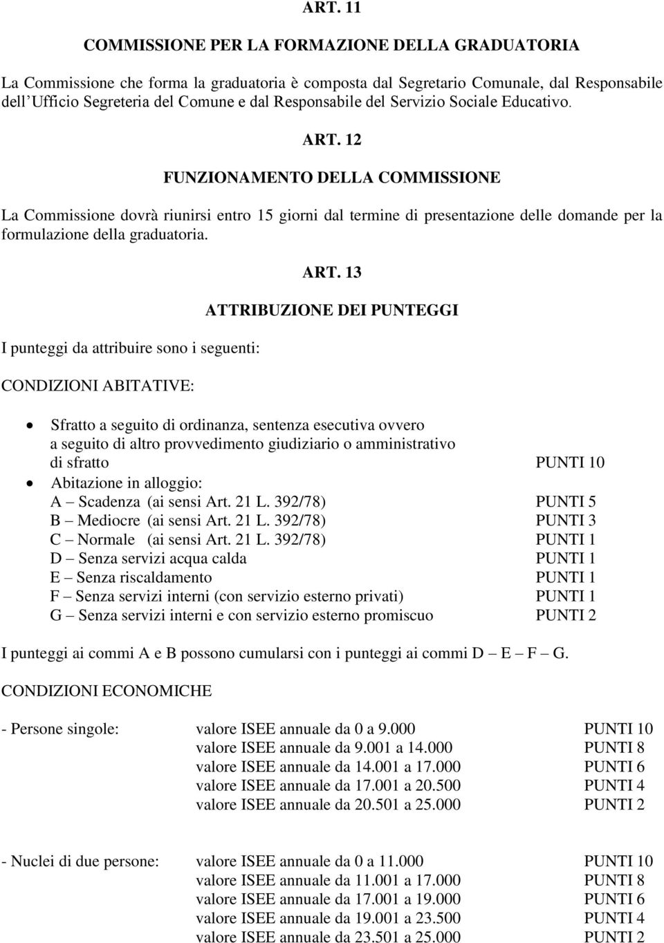 12 FUNZIONAMENTO DELLA COMMISSIONE La Commissione dovrà riunirsi entro 15 giorni dal termine di presentazione delle domande per la formulazione della graduatoria.