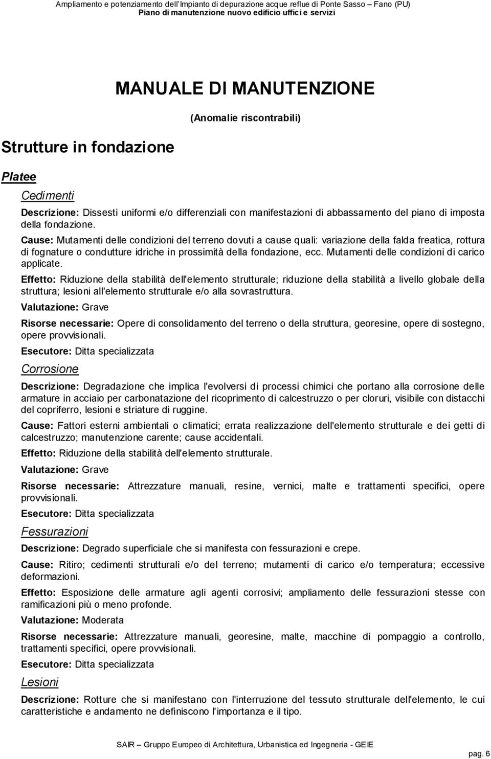 Mutamenti delle condizioni di carico applicate.