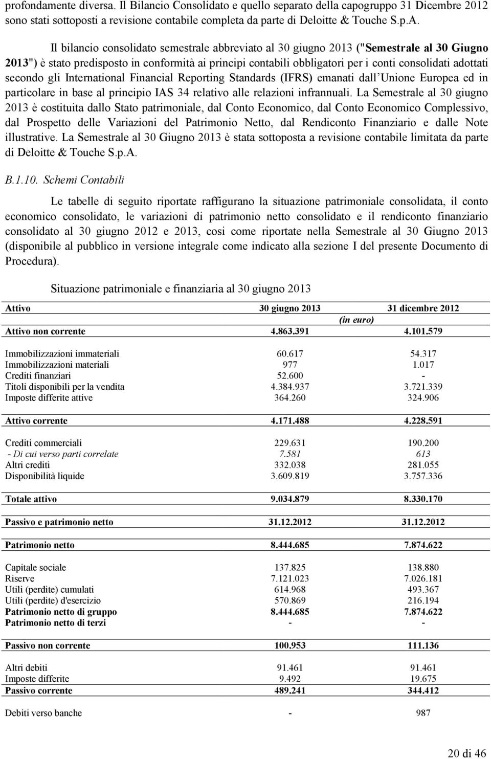 secondo gli International Financial Reporting Standards (IFRS) emanati dall Unione Europea ed in particolare in base al principio IAS 34 relativo alle relazioni infrannuali.