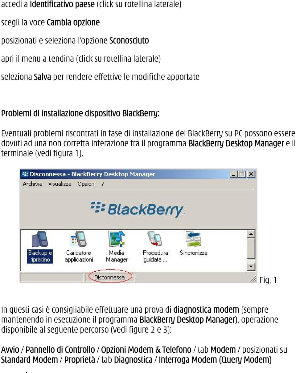 ad una non corretta interazione tra il programma BlackBerry Desktop Manager e il terminale (vedi figura 1). Fig.