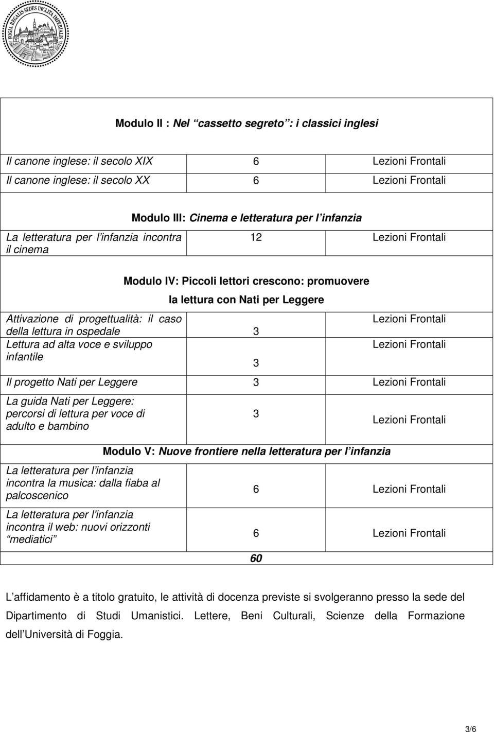 lettura in ospedale 3 Lettura ad alta voce e sviluppo infantile 3 Lezioni Frontali Lezioni Frontali Il progetto Nati per Leggere 3 Lezioni Frontali La guida Nati per Leggere: percorsi di lettura per