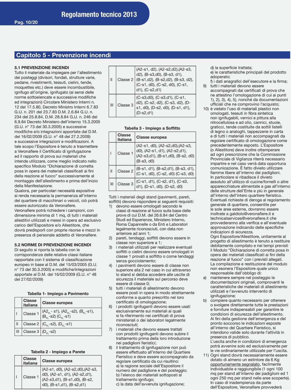 ) deve essere incombustibile, ignifugo all origine, ignifugato (ai sensi delle norme sottoelencate e successive modifiche ed integrazioni) Circolare Ministero Interni n. 12 del 17.5.