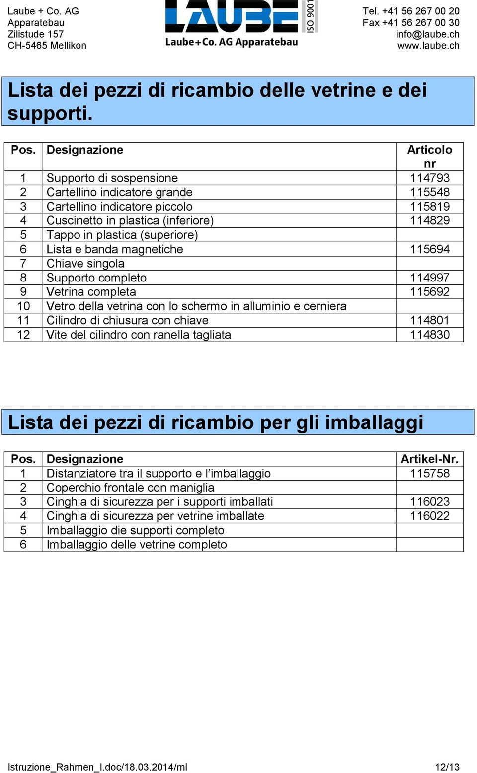 (superiore) 6 Lista e banda magnetiche 115694 7 Chiave singola 8 Supporto completo 114997 9 Vetrina completa 115692 10 Vetro della vetrina con lo schermo in alluminio e cerniera 11 Cilindro di