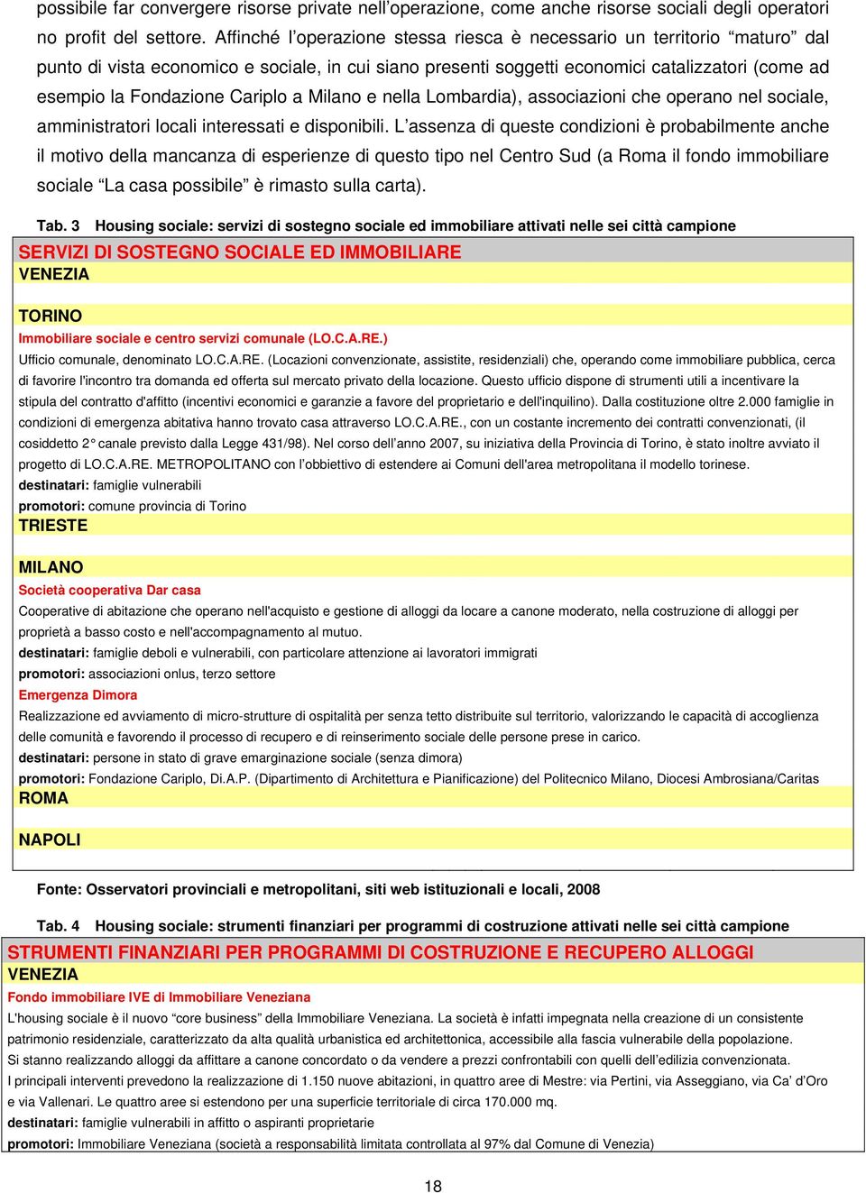 Cariplo a Milano e nella Lombardia), associazioni che operano nel sociale, amministratori locali interessati e disponibili.