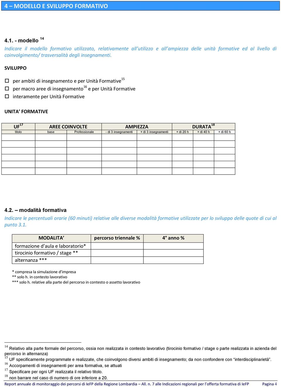 SVILUPPO per ambiti di insegnamento e per Unità Formative 15 per macro aree di insegnamento 16 e per Unità Formative interamente per Unità Formative UNITA FORMATIVE UF 17 AREE COINVOLTE AMPIEZZA