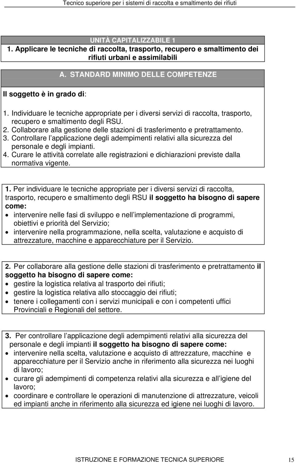 Controllare l applicazione degli adempimenti relativi alla sicurezza del personale e degli impianti. 4.