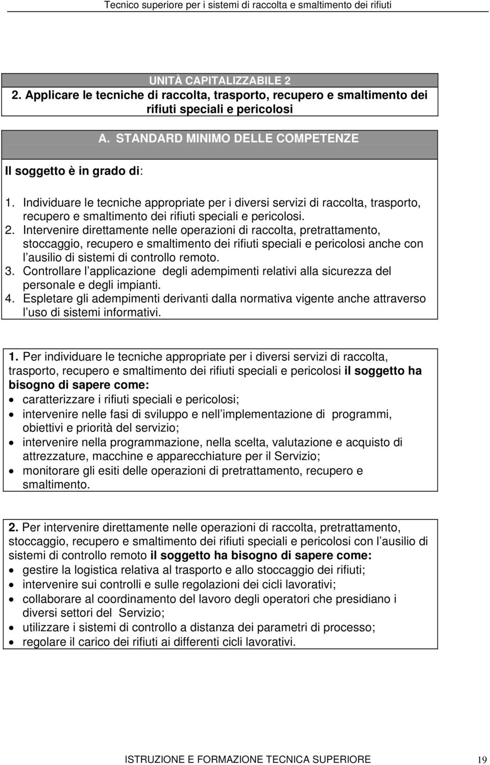 Intervenire direttamente nelle operazioni di raccolta, pretrattamento, stoccaggio, recupero e smaltimento dei rifiuti speciali e pericolosi anche con l ausilio di sistemi di controllo remoto. 3.