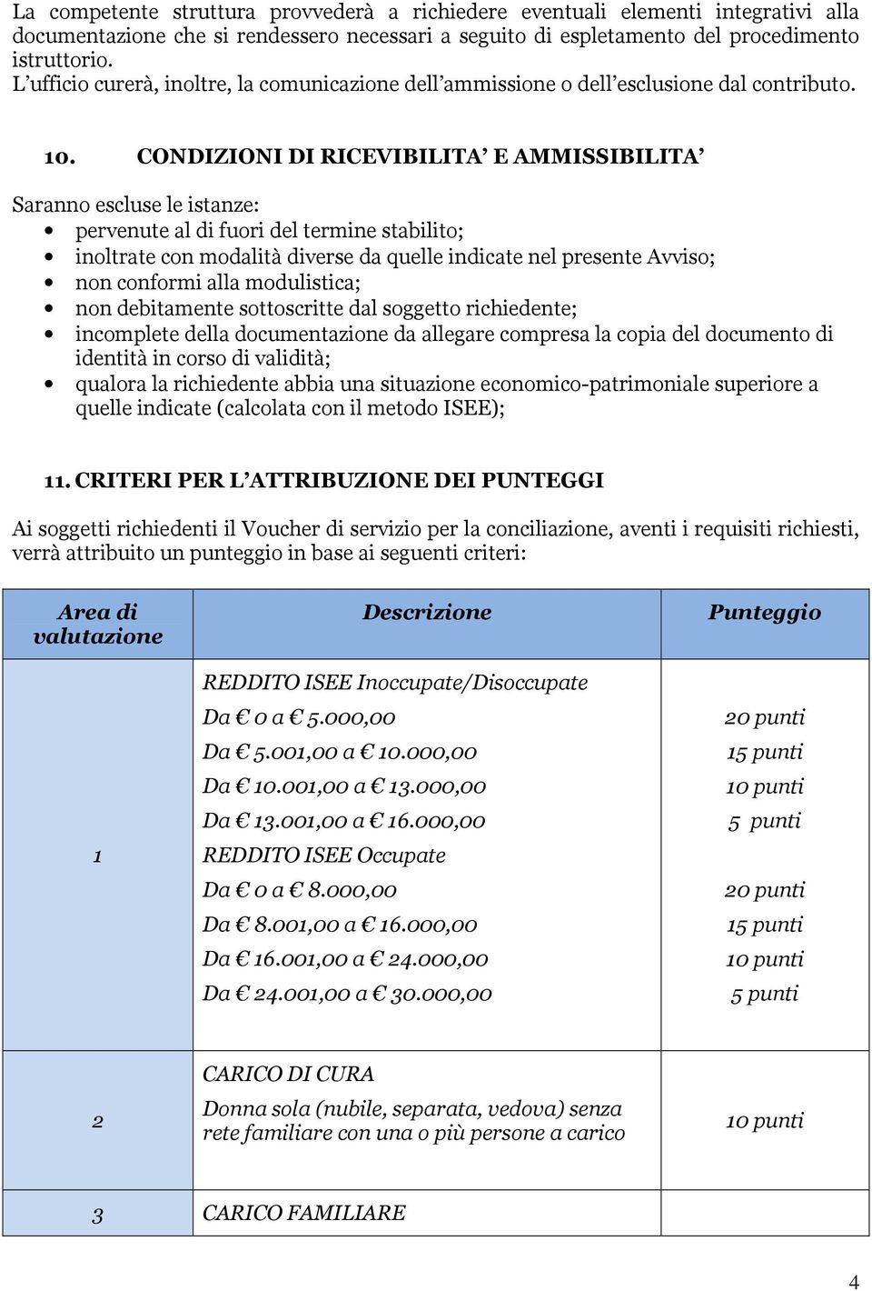 CONDIZIONI DI RICEVIBILITA E AMMISSIBILITA Saranno escluse le istanze: pervenute al di fuori del termine stabilito; inoltrate con modalità diverse da quelle indicate nel presente Avviso; non conformi