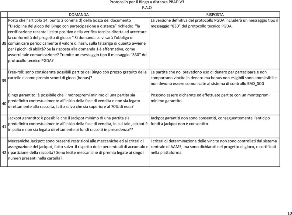 abilità? Se la risposta alla domanda 1 è affermativa, come avverrà tale comunicazione? Tramite un messaggio tipo il messaggio 830 del protocollo tecnico PGDA?