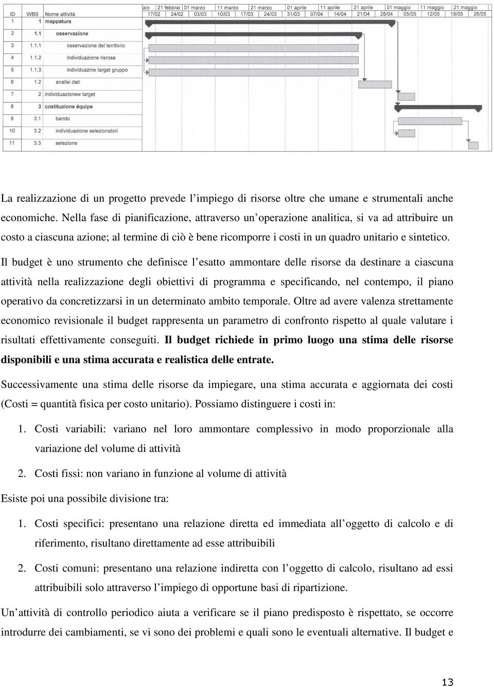 Il budget è uno strumento che definisce l esatto ammontare delle risorse da destinare a ciascuna attività nella realizzazione degli obiettivi di programma e specificando, nel contempo, il piano