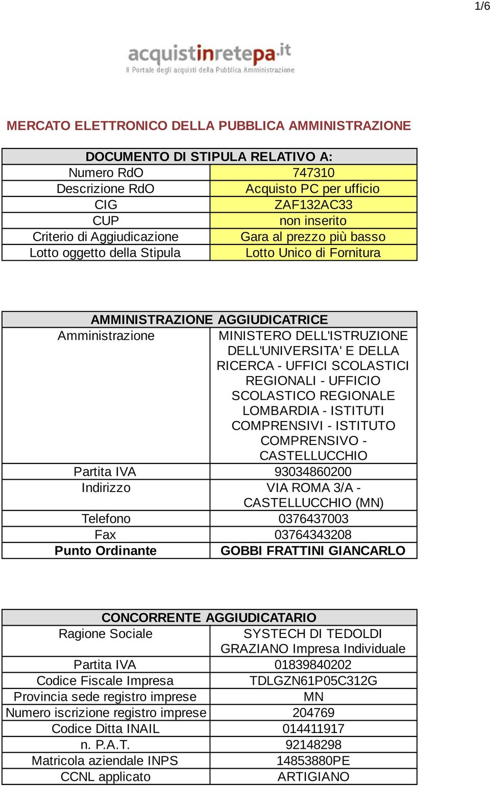 - UFFICI SCOLASTICI REGIONALI - UFFICIO SCOLASTICO REGIONALE LOMBARDIA - ISTITUTI COMPRENSIVI - ISTITUTO COMPRENSIVO - CASTELLUCCHIO Partita IVA 93034860200 Indirizzo VIA ROMA 3/A - CASTELLUCCHIO