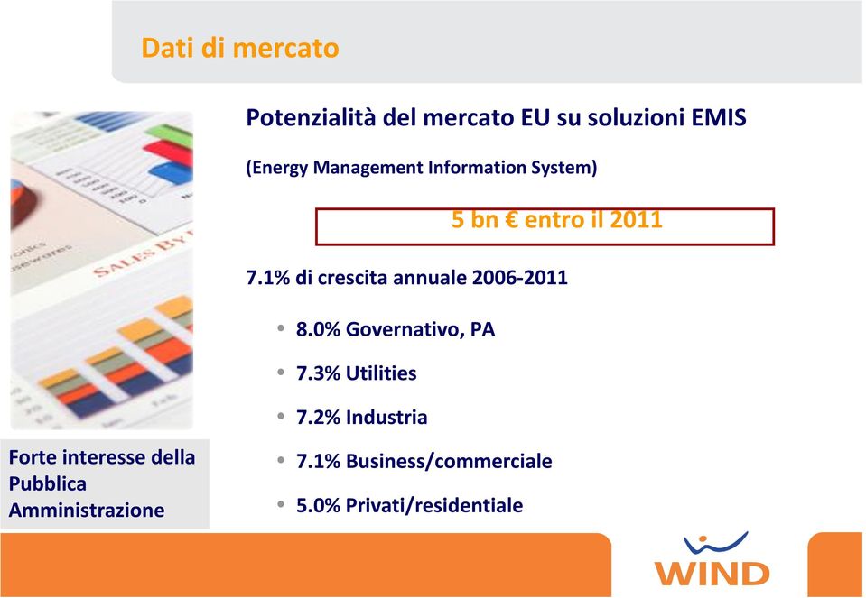 1% di crescita annuale 2006-2011 8.0% Governativo, PA 7.3% Utilities 7.