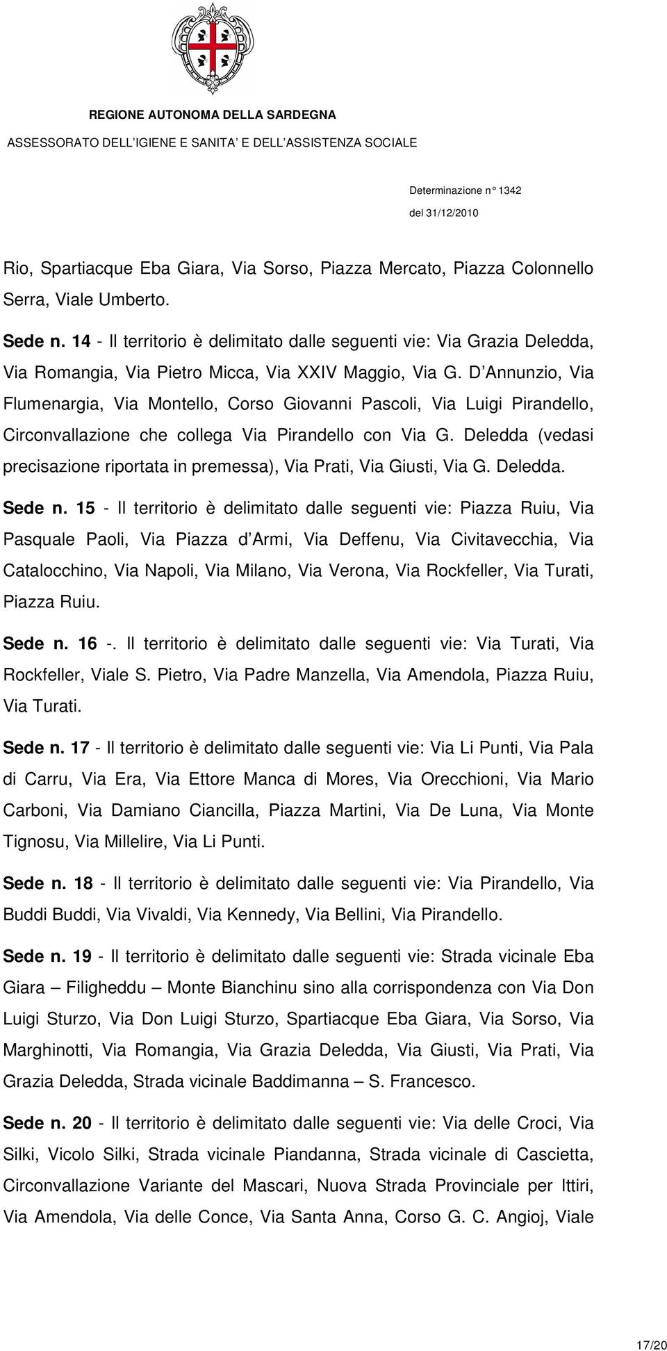 D Annunzio, Via Flumenargia, Via Montello, Corso Giovanni Pascoli, Via Luigi Pirandello, Circonvallazione che collega Via Pirandello con Via G.