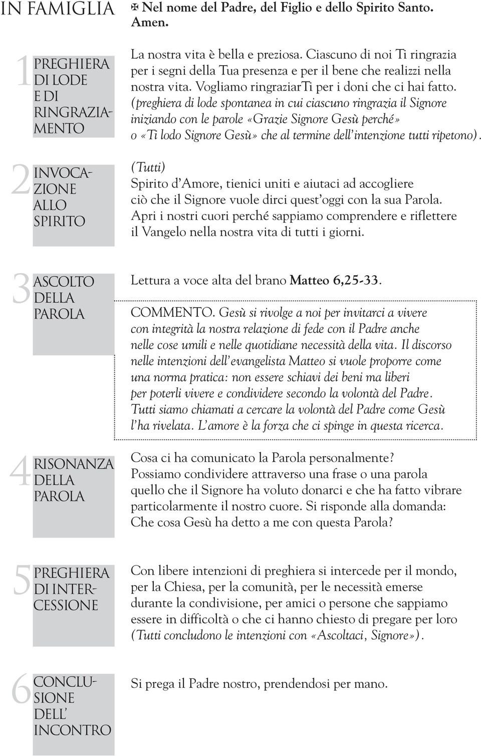 (preghiera di lode spontanea in cui ciascuno ringrazia il Signore iniziando con le parole «Grazie Signore Gesù perché» o «Ti lodo Signore Gesù» che al termine dell intenzione tutti ripetono).