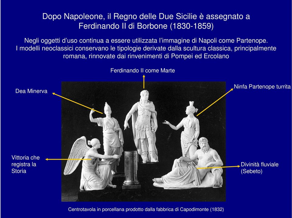 I modelli neoclassici conservano le tipologie derivate dalla scultura classica, principalmente romana, rinnovate dai rinvenimenti
