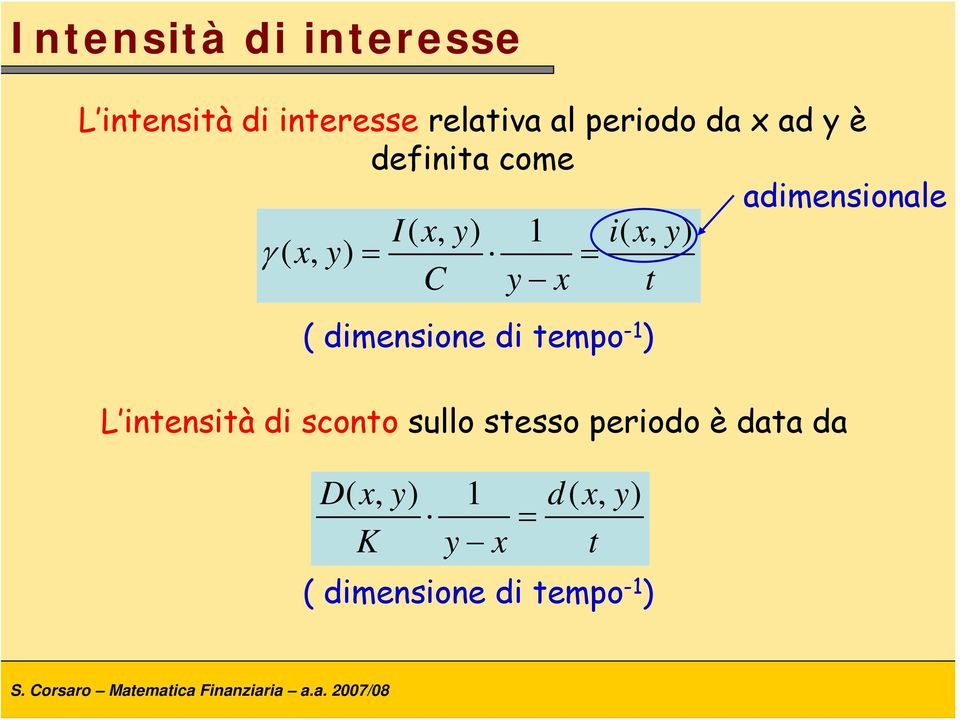 = C y x ( dimensione di empo -1 ) L inensià di scono sullo sesso