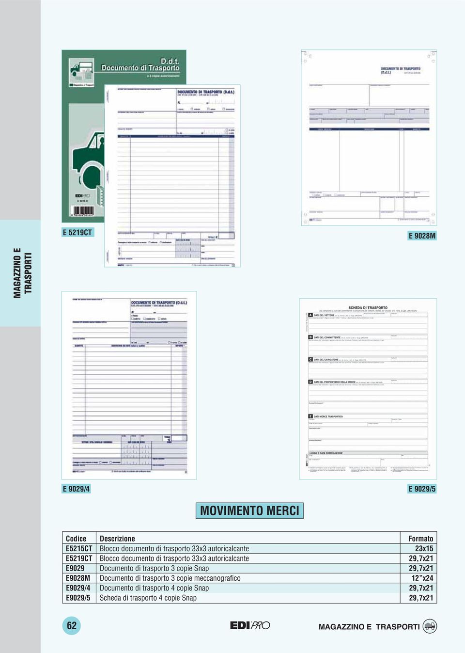 trasporto 3 copie Snap 29,7x21 E9028M Documento di trasporto 3 copie meccanografico 12 x24