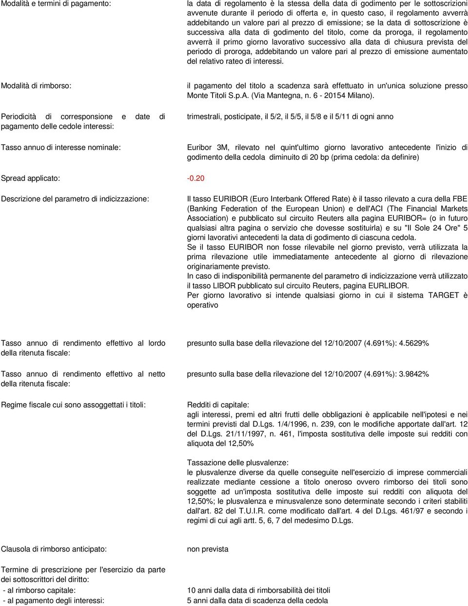 successivo alla data di chiusura prevista del periodo di proroga, addebitando un valore pari al prezzo di emissione aumentato del relativo rateo di interessi.