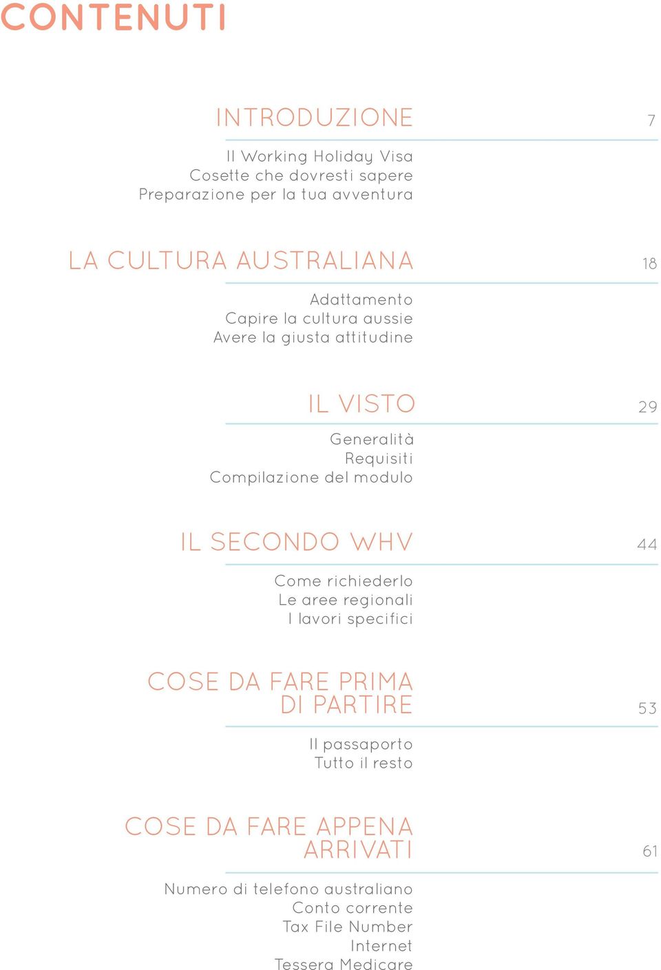 modulo 29 IL SECONDO WHV 44 Come richiederlo Le aree regionali I lavori specifici COSE DA FARE PRIMA DI PARTIRE 53 Il