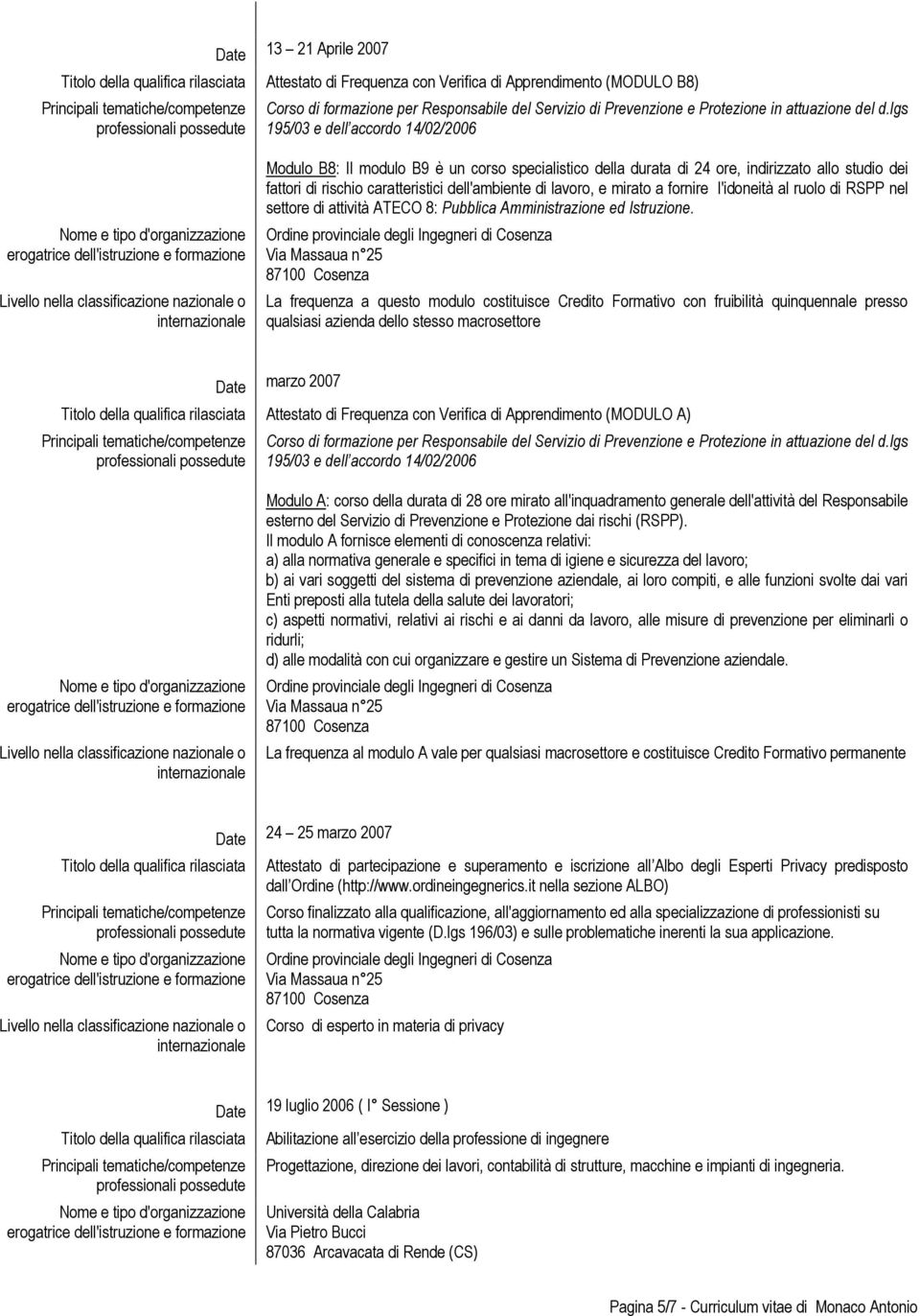 mirato a fornire l'idoneità al ruolo di RSPP nel settore di attività ATECO 8: Pubblica Amministrazione ed Istruzione.