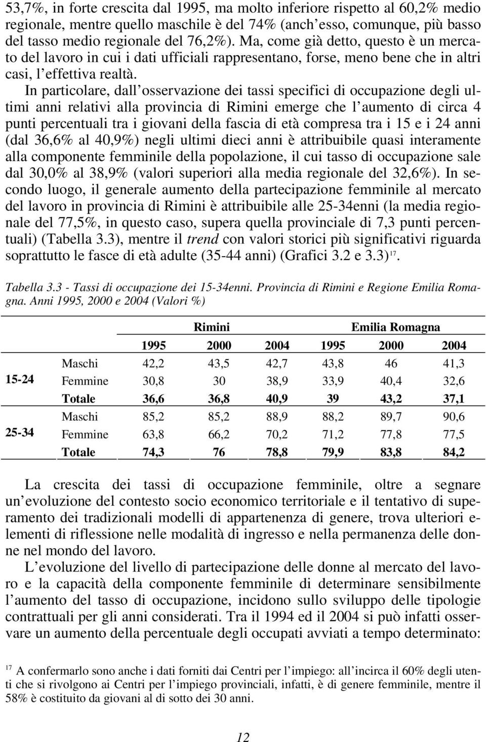 In particolare, dall osservazione dei tassi specifici di occupazione degli ultimi anni relativi alla provincia di Rimini emerge che l aumento di circa 4 punti percentuali tra i giovani della fascia