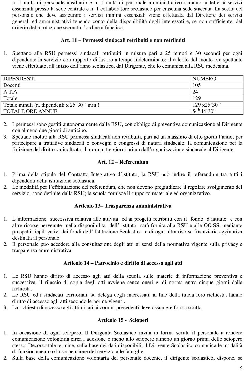 non sufficiente, del criterio della rotazione secondo l ordine alfabetico. Art. 11 Permessi sindacali retribuiti e non retribuiti 1.