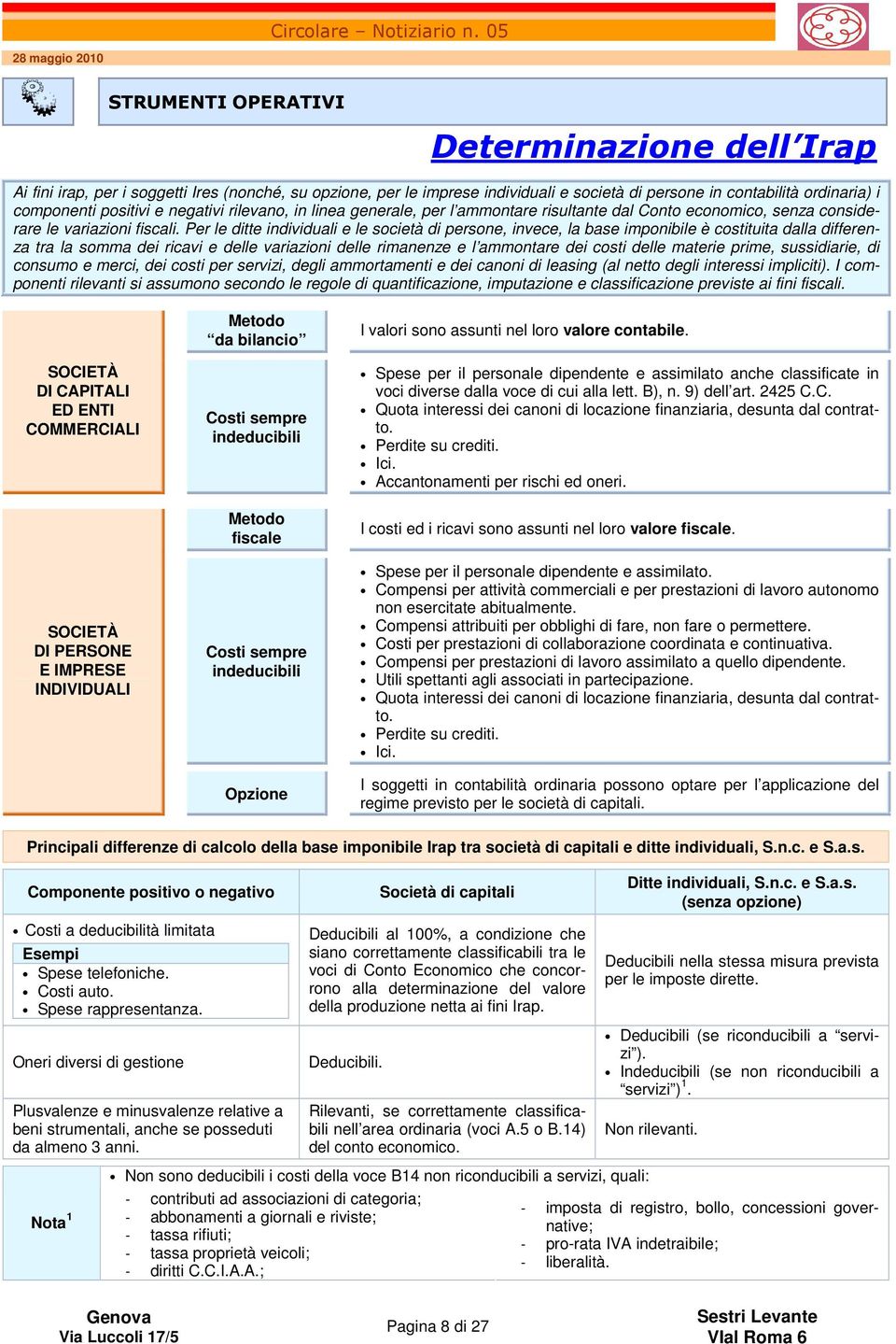 Per le ditte individuali e le società di persone, invece, la base imponibile è costituita dalla differenza tra la somma dei ricavi e delle variazioni delle rimanenze e l ammontare dei costi delle