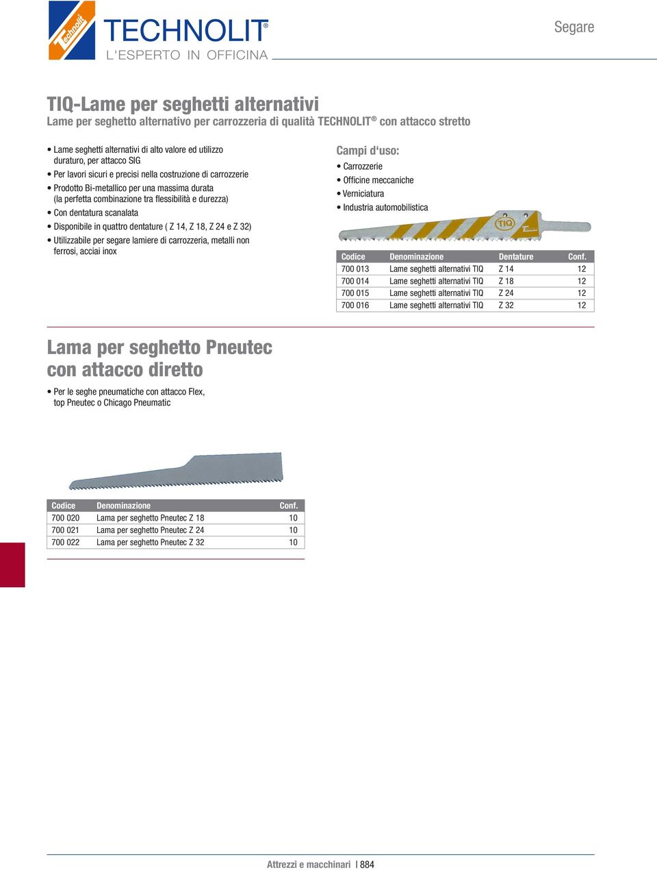 scanalata Disponibile in quattro dentature ( Z 14, Z 18, Z 24 e Z 32) Utilizzabile per segare lamiere di carrozzeria, metalli non ferrosi, acciai inox ampi d uso: arrozzerie Offi cine meccaniche