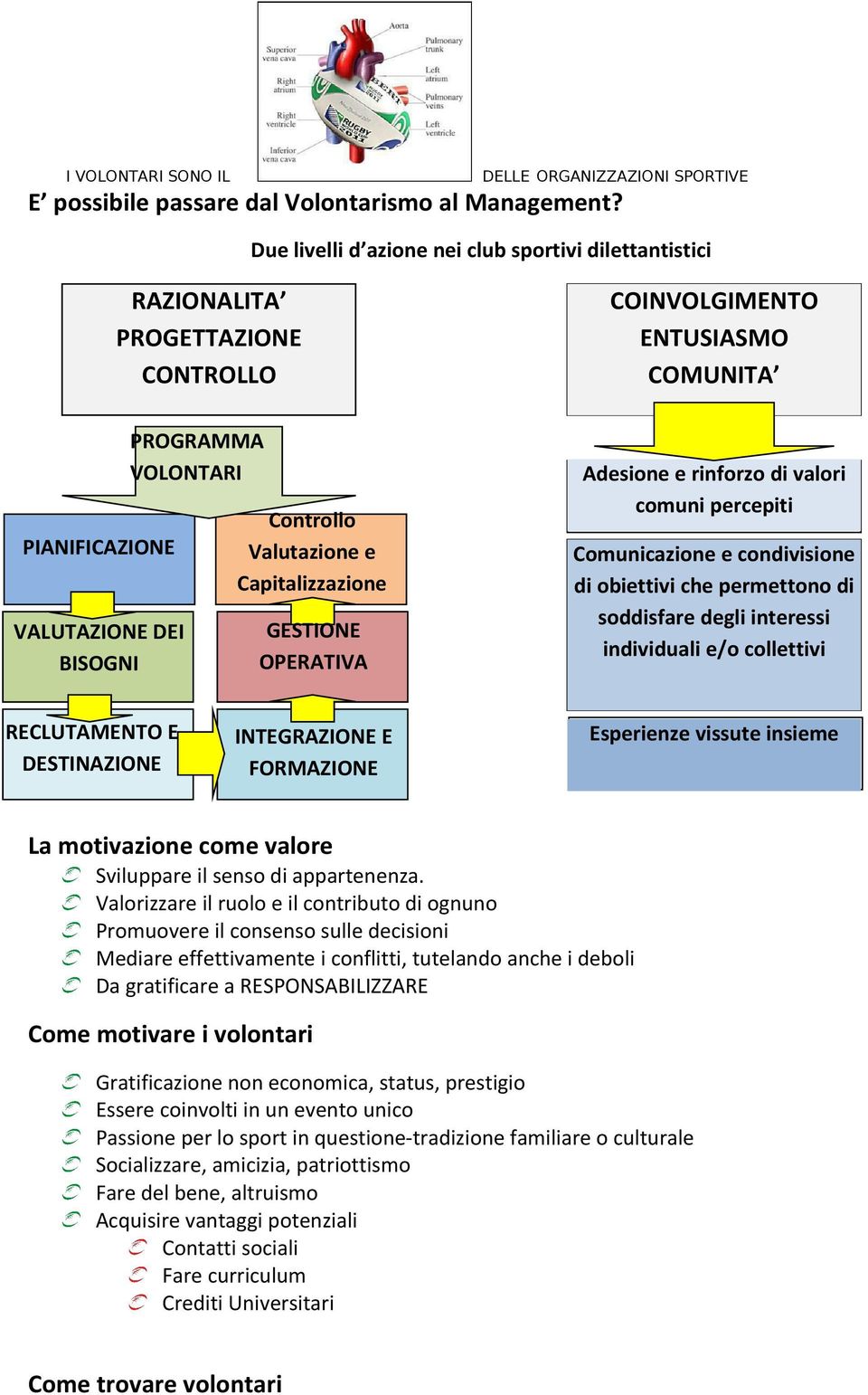 Valutazione e Capitalizzazione GESTIONE OPERATIVA Adesione e rinforzo di valori comuni percepiti Comunicazione e condivisione di obiettivi che permettono di soddisfare degli interessi individuali e/o