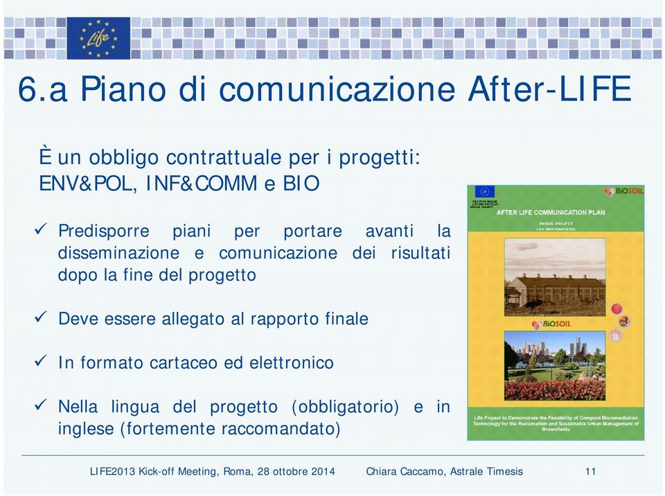 essere allegato al rapporto finale In formato cartaceo ed elettronico Nella lingua del progetto (obbligatorio) e in