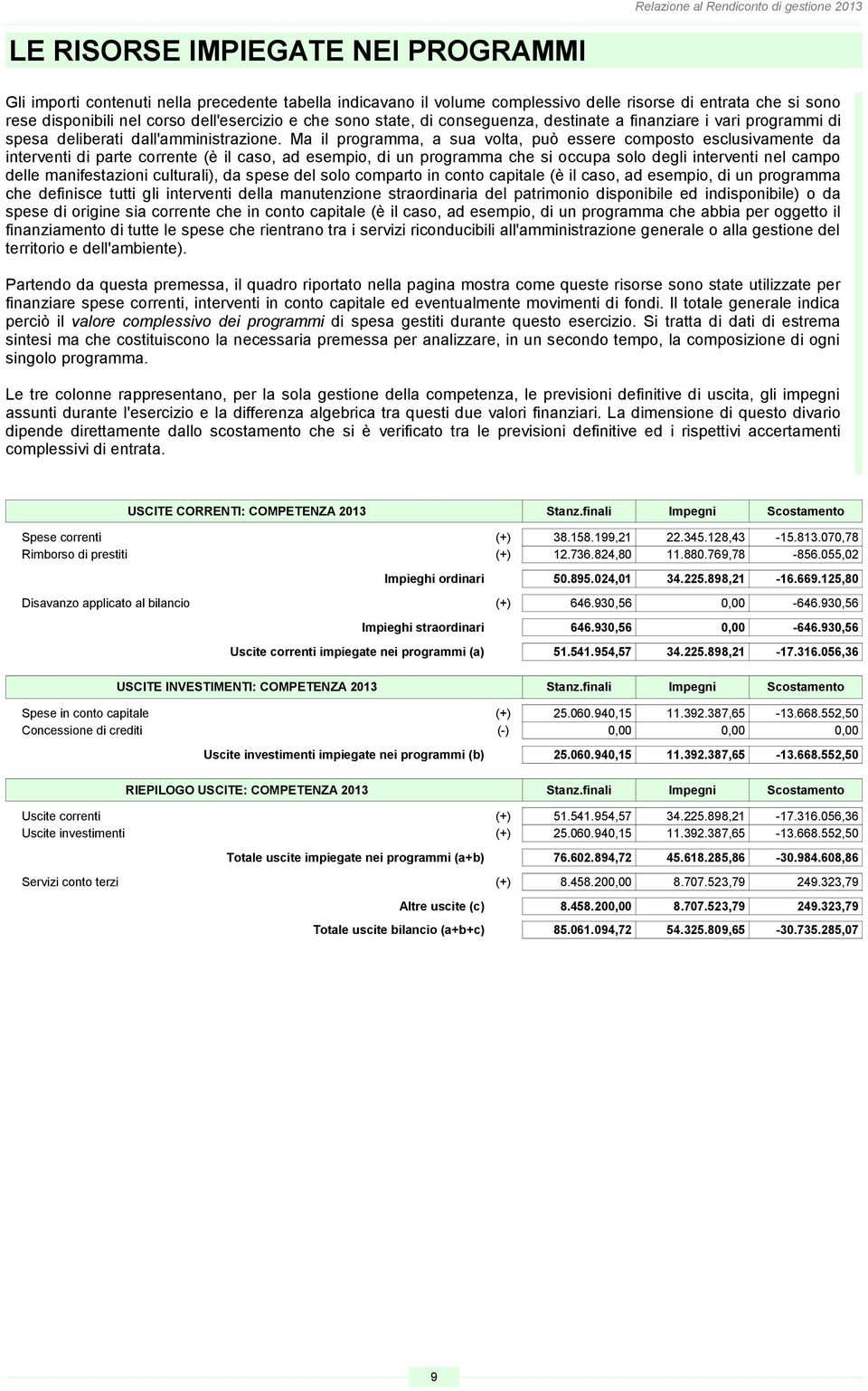 Ma il programma, a sua volta, può essere composto esclusivamente da interventi di parte corrente (è il caso, ad esempio, di un programma che si occupa solo degli interventi nel campo delle