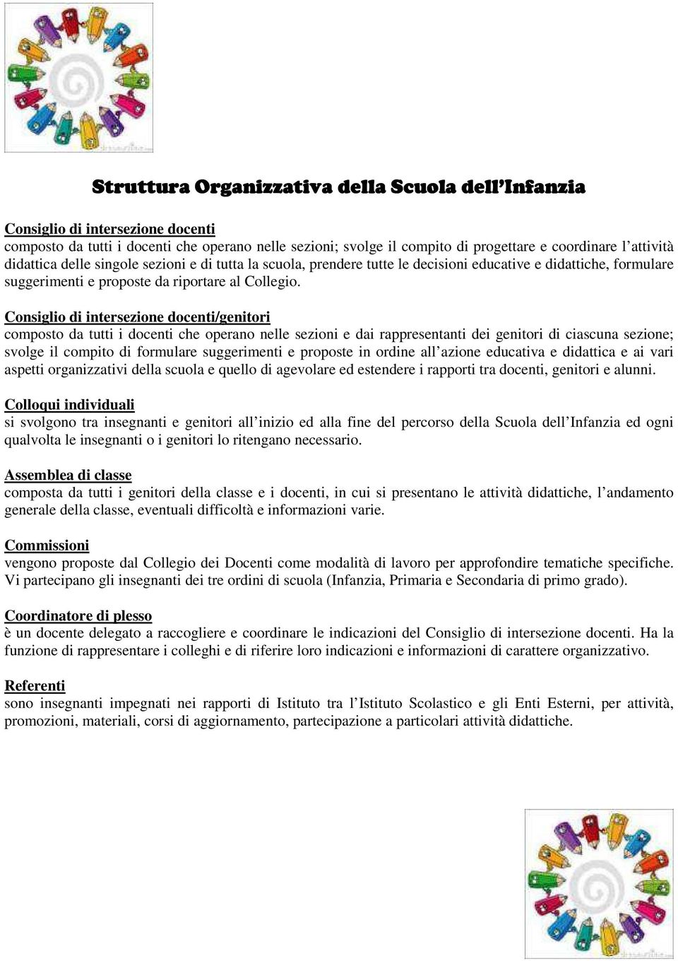 Consiglio di intersezione docenti/genitori composto da tutti i docenti che operano nelle sezioni e dai rappresentanti dei genitori di ciascuna sezione; svolge il compito di formulare suggerimenti e