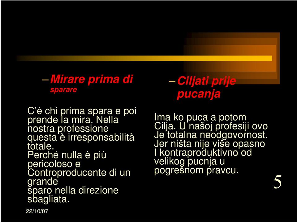 Perché nulla è più pericoloso e Controproducente di un grande sparo nella direzione sbagliata.