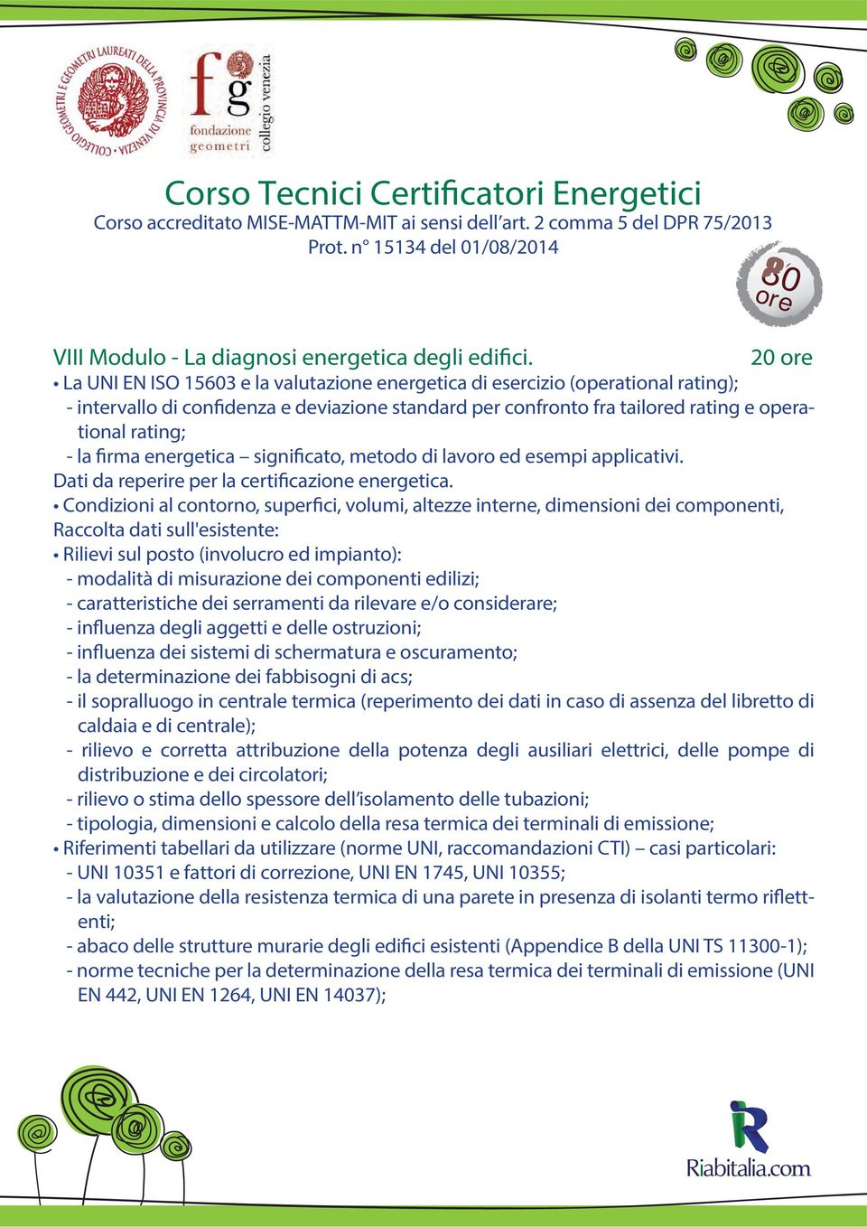 Dati da reperire per la certificazione energetica.