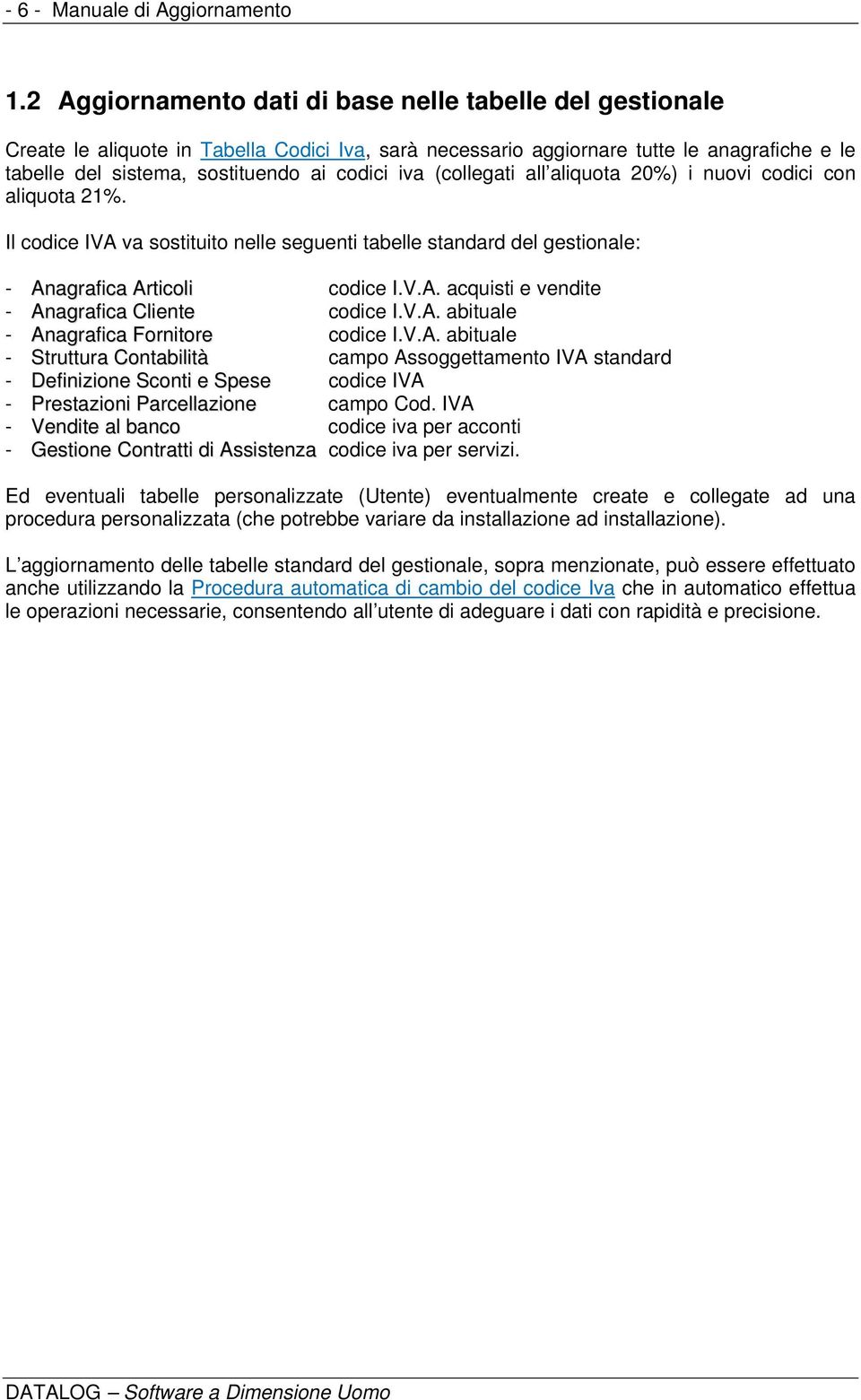 (collegati all aliquota 20%) i nuovi codici con aliquota 21%. Il codice IVA va sostituito nelle seguenti tabelle standard del gestionale: - Anagrafica Articoli codice I.V.A. acquisti e vendite - Anagrafica Cliente codice I.