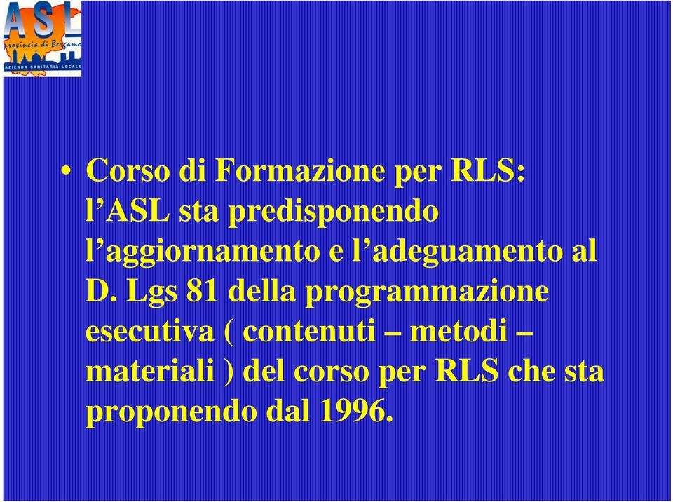 Lgs 81 della programmazione esecutiva ( contenuti