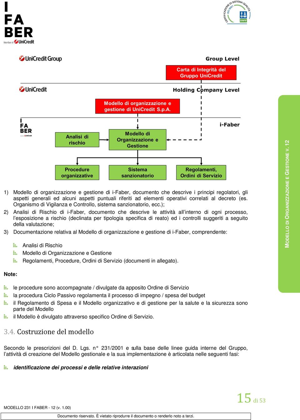 ); 2) Analisi di Rischio di i-faber, documento che descrive le attività all interno di ogni processo, l esposizione a rischio (declinata per tipologia specifica di reato) ed i controlli suggeriti a