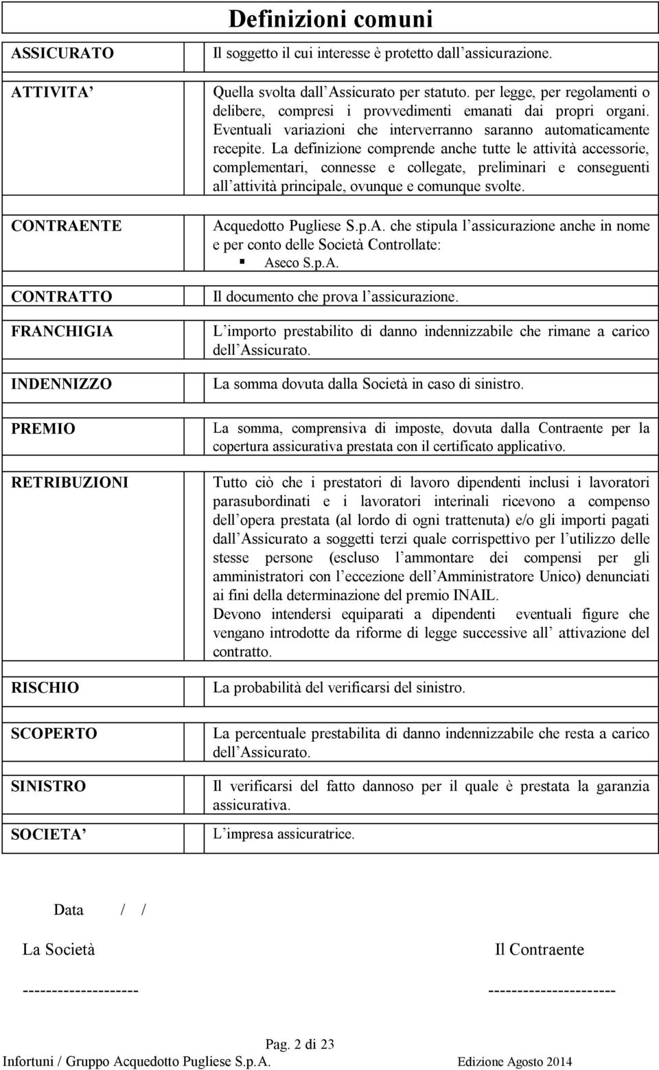 Eventuali variazioni che interverranno saranno automaticamente recepite.