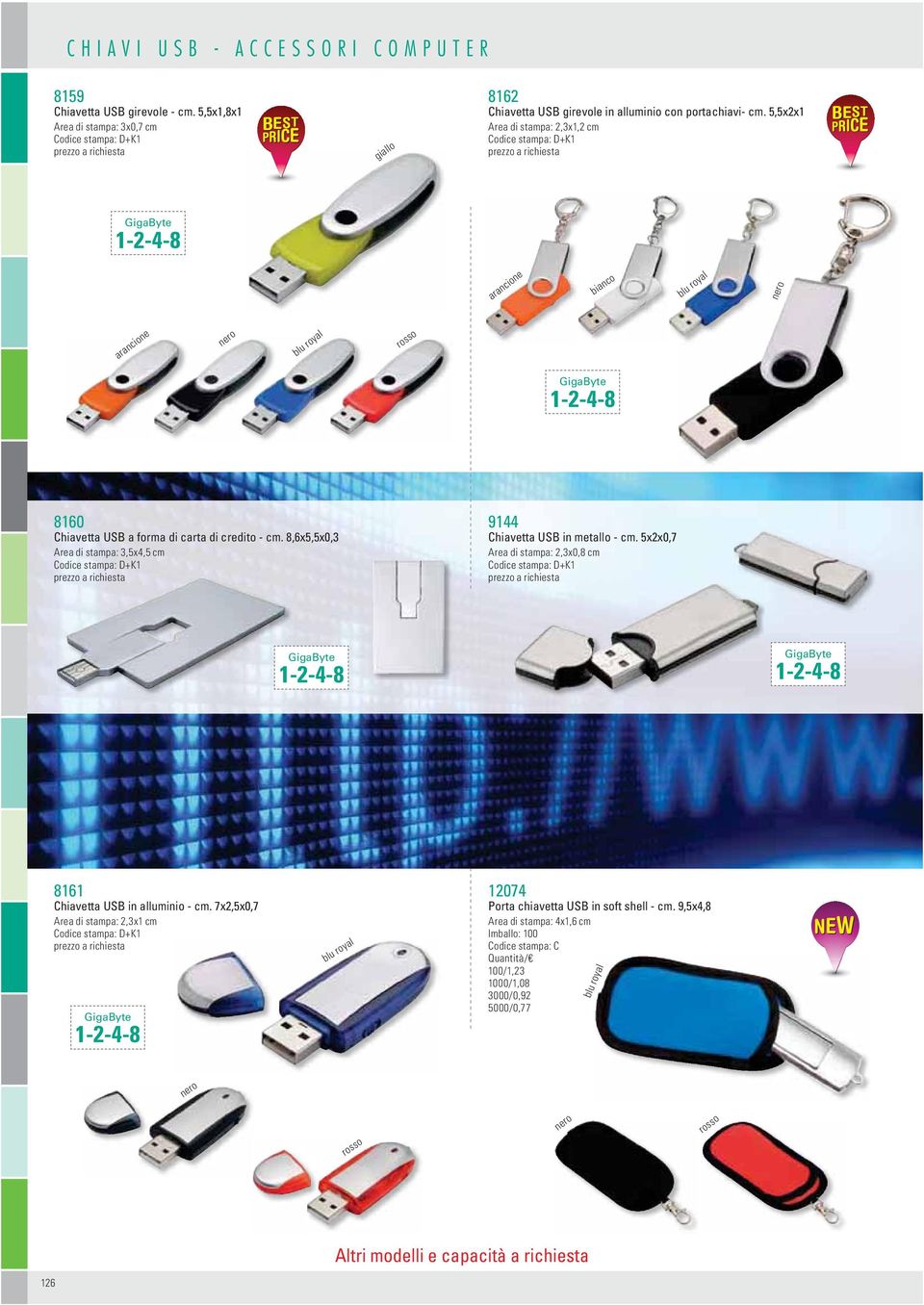 5,5x2x1 Area di stampa: 2,3x1,2 cm Codice stampa: D+K1 prezzo a richiesta BEST PRICE GigaByte 1-2-4-8 bluu royal GigaByte 1-2-4-8 8160 Chiavetta USB a forma di carta di credito - cm.