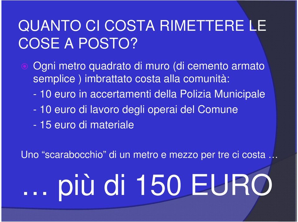 comunità: - 10 euro in accertamenti della Polizia Municipale - 10 euro di