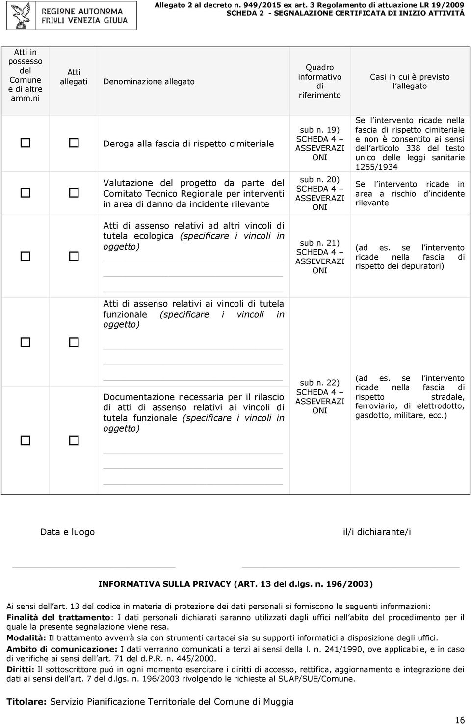 Tecnico Regionale per interventi in area di danno da incidente rilevante sub n. 19) sub n.