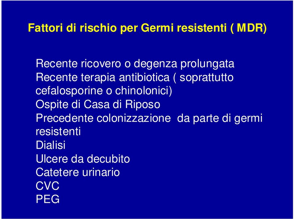 cefalosporine o chinolonici) Ospite di Casa di Riposo Precedente