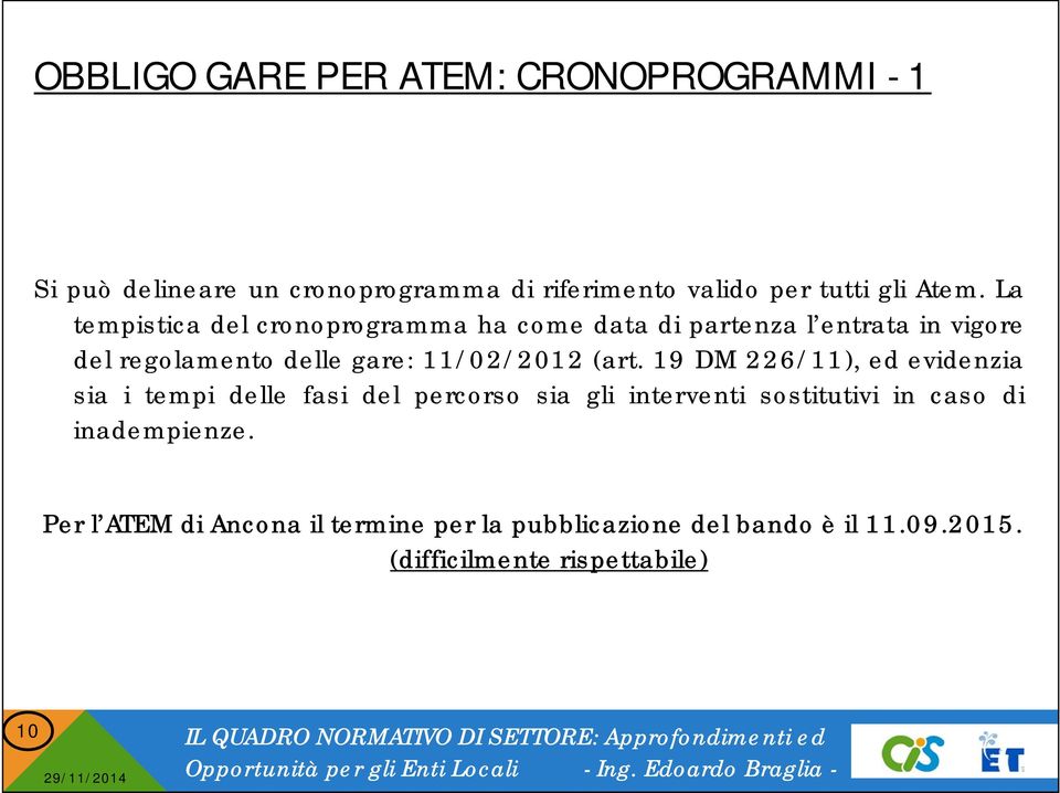 19 DM 226/11), ed evidenzia sia i tempi delle fasi del percorso sia gli interventi sostitutivi in caso di inadempienze.