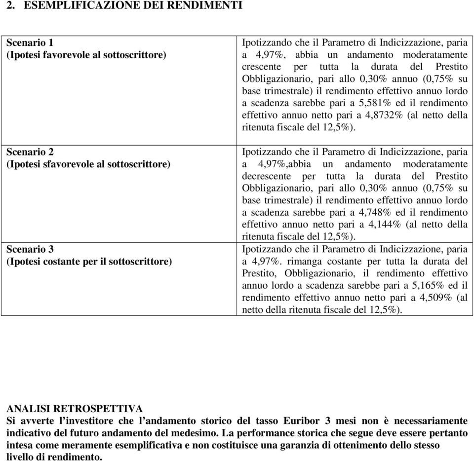 rendimento effettivo annuo lordo a scadenza sarebbe pari a 5,581% ed il rendimento effettivo annuo netto pari a 4,8732% (al netto della ritenuta fiscale del 12,5%).