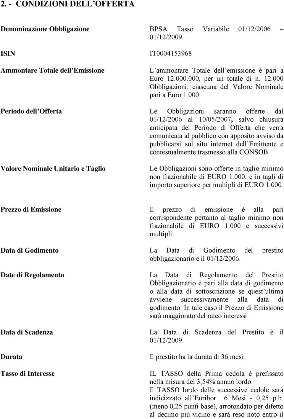 153968 L ammontare Totale dell emissione è pari a Euro 12.000.