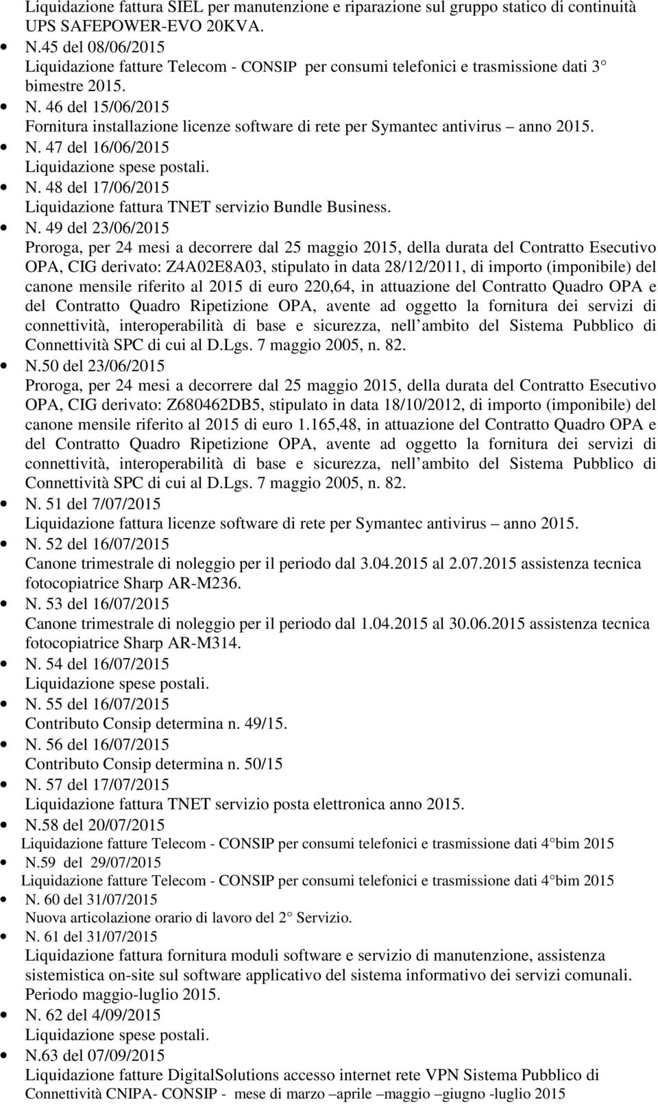 46 del 15/06/2015 Fornitura installazione licenze software di rete per Symantec antivirus anno 2015. N.