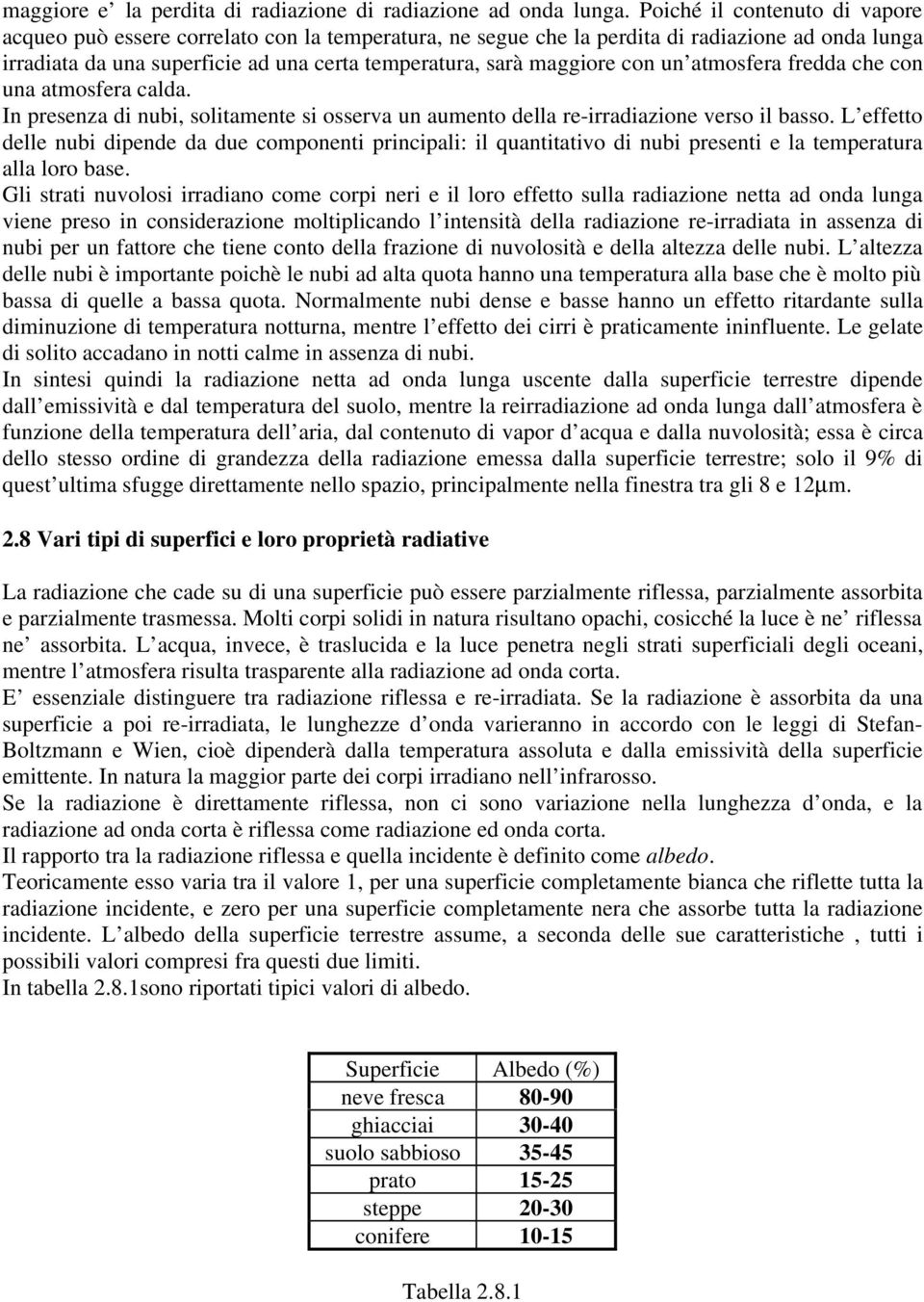 con un atmosfera fredda che con una atmosfera calda. In presenza di nubi, solitamente si osserva un aumento della re-irradiazione verso il basso.