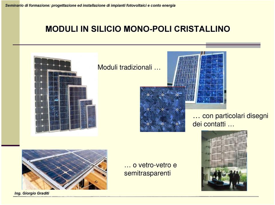 SILICIO MONO-POLI CRISTALLINO Moduli tradizionali con