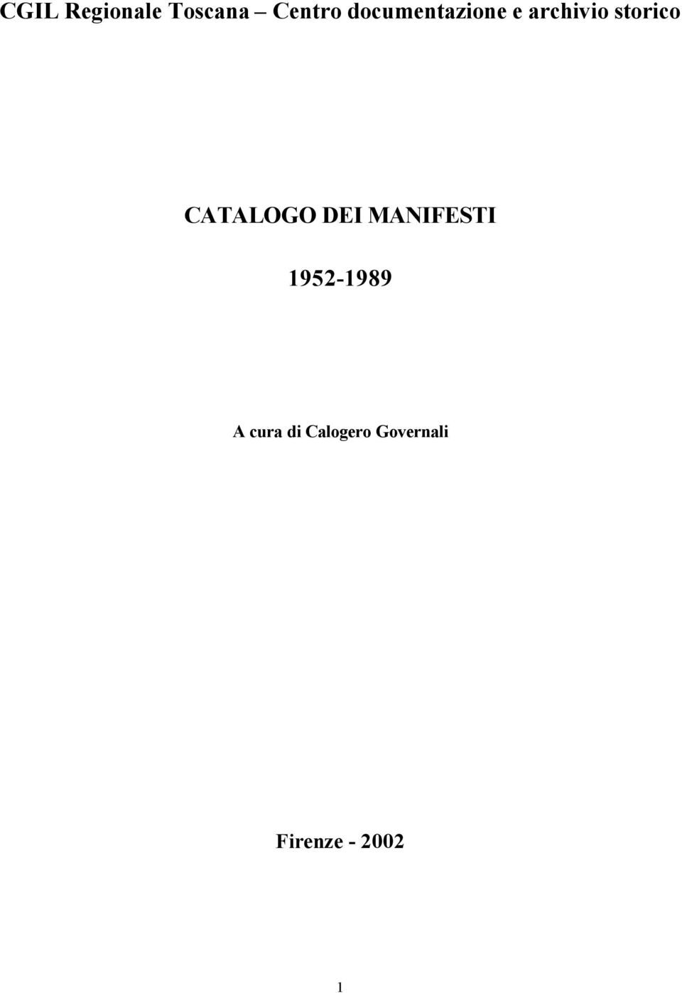 CATALOGO DEI MANIFESTI 1952-1989 A