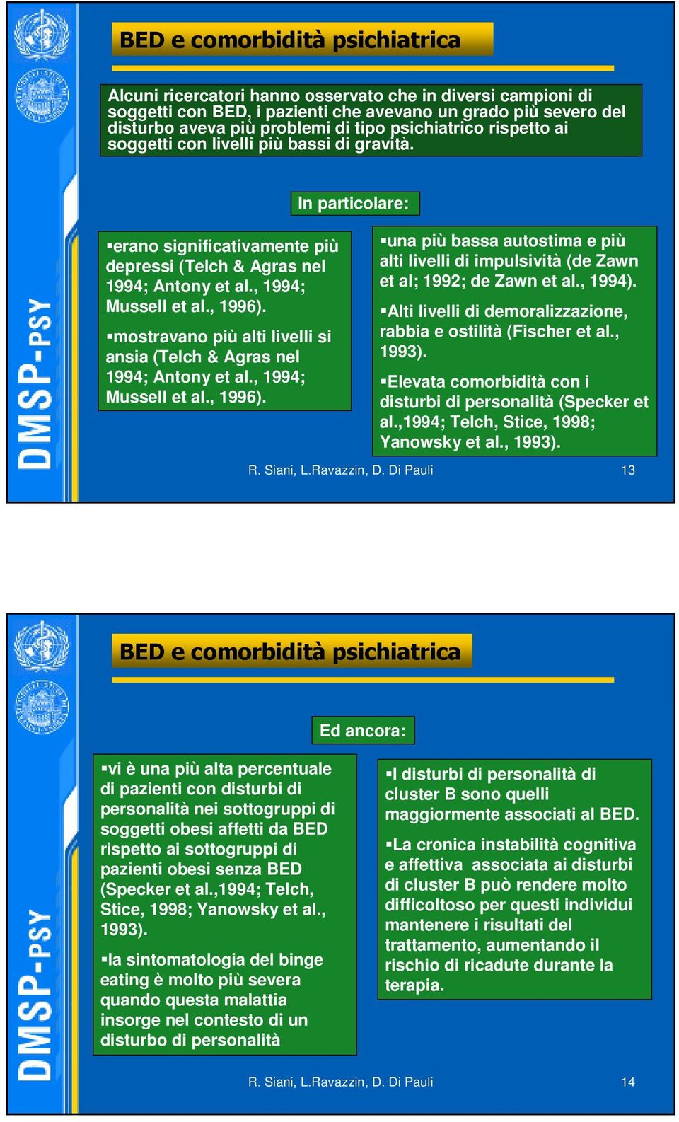 mostravano più alti livelli si ansia (Telch & Agras nel 1994; Antony et al., 1994; Mussell et al., 1996).